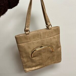 70s Naturalizer tan tote with simulated leather and Kisslock detail